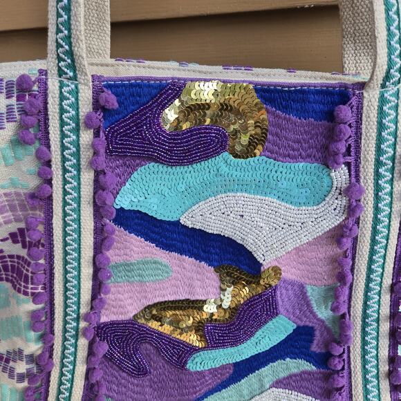 Vibrant Sequin Shoulder Bag in Purple and Gold - Picture 8 of 11